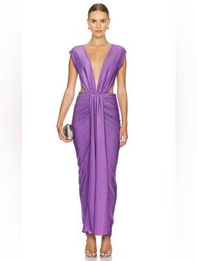 Baobab Collection Lavender Plunge Ruched Evening Gown Medium